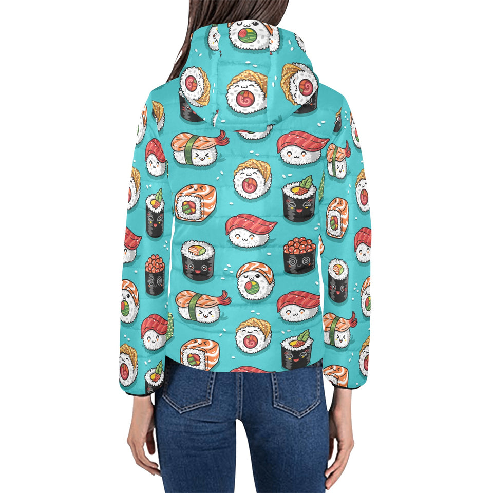 Cute sushi pattern Women's Padded Hooded Jacket