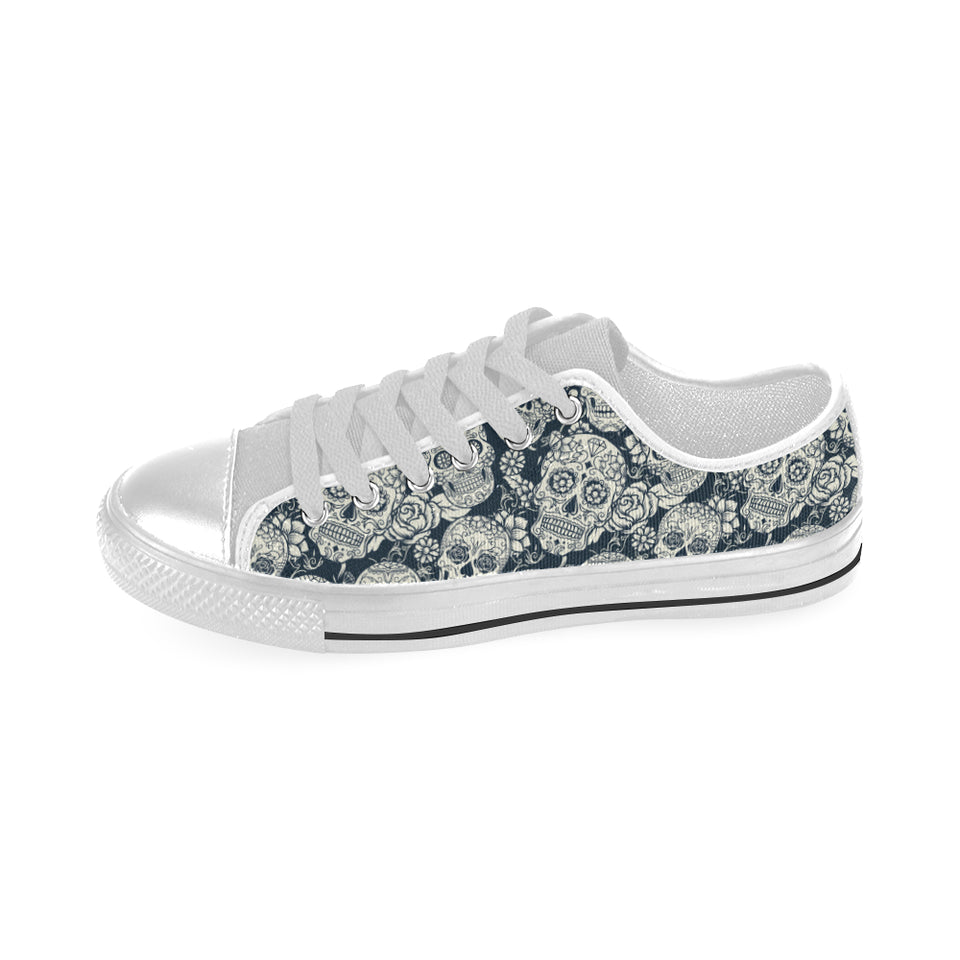 Sugar skull black white pattern Men's Low Top Shoes White