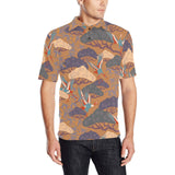 Bonsai bamboo stork japanese pattern brown theme Men's All Over Print Polo Shirt