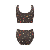 Coffee bean leave pattern Chest Bowknot High Waisted Bikini Swimsuit