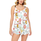 Maneki neko cat fan sakura Chest Sexy Pleated Two Piece Swim Dress