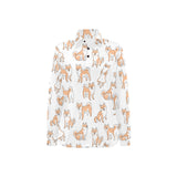shiba inu dog pattern Women's Long Sleeve Polo Shirt