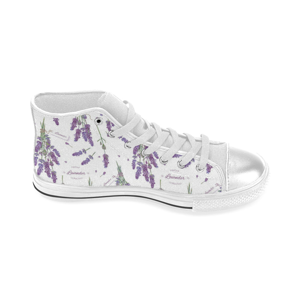 lavender flower design pattern Women's High Top Canvas Shoes White