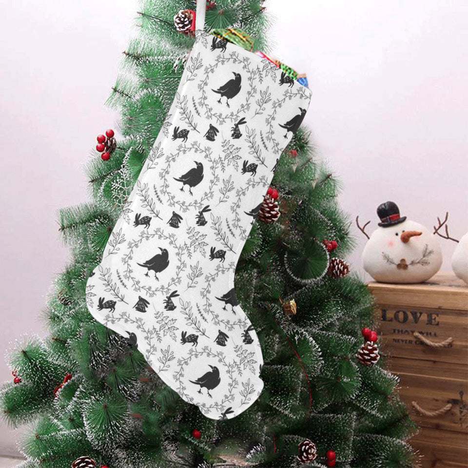 Crows floral wreath rabbit pattern Christmas Stocking