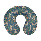 Raccoon tropical leaves pattern U-Shaped Travel Neck Pillow
