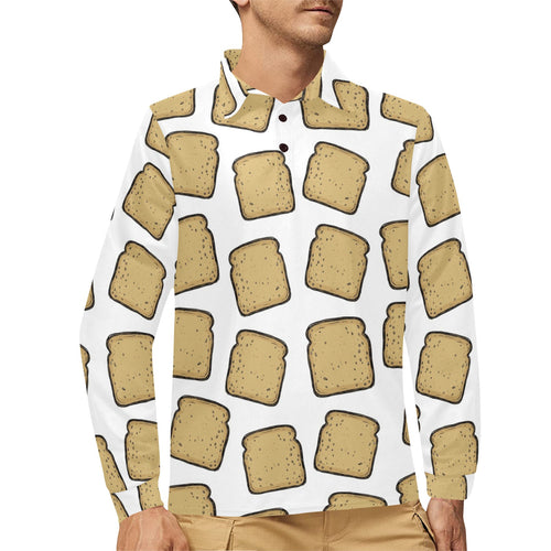 Bread Toast Pattern Print Design 03 Men's Long Sleeve Polo Shirt