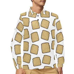 Bread Toast Pattern Print Design 03 Men's Long Sleeve Polo Shirt