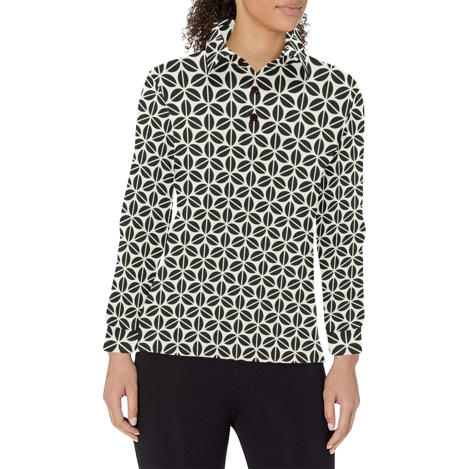 Coffee bean abstract modern pattern Women's Long Sleeve Polo Shirt