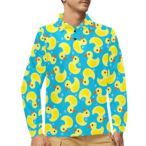 Duck Pattern Print Design 04 Men's Long Sleeve Polo Shirt