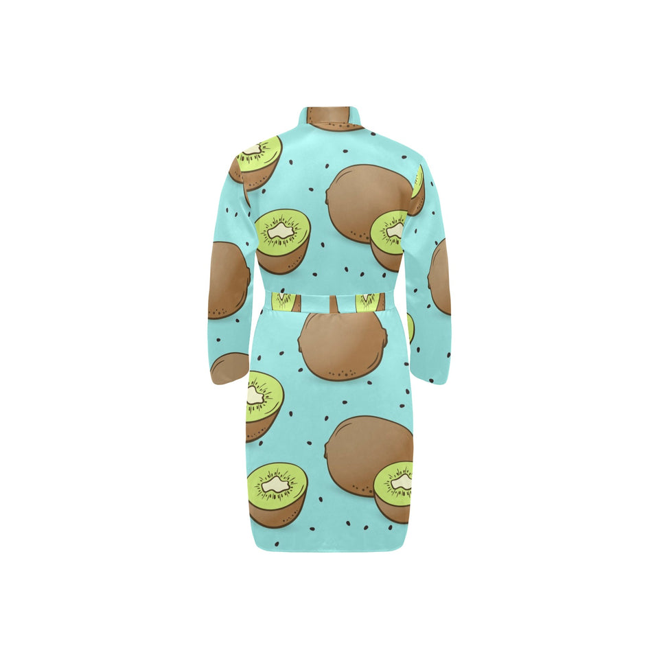 Kiwi blue background Men's Long Sleeve Belted Night Robe