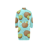 Kiwi blue background Men's Long Sleeve Belted Night Robe