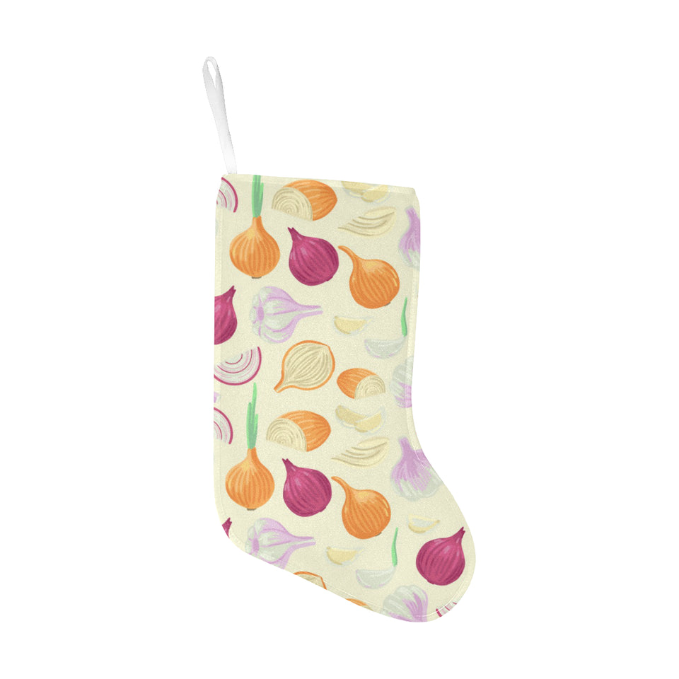 Onion garlic white red pattern Christmas Stocking