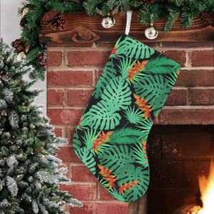 heliconia flower palm monstera leaves black backgr Christmas Stocking