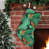 heliconia flower palm monstera leaves black backgr Christmas Stocking