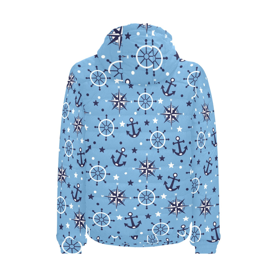 Anchors rudder compass star nautical pattern Men's Padded Hooded Jacket