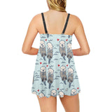 Lovely Sea Otter Pattern Chest Sexy Pleated Two Piece Swim Dress
