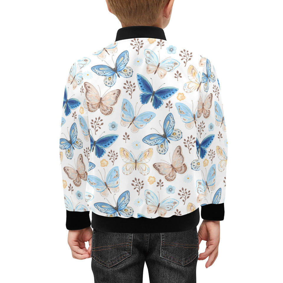 blue butterfly pattern Kids' Boys' Girls' Bomber Jacket