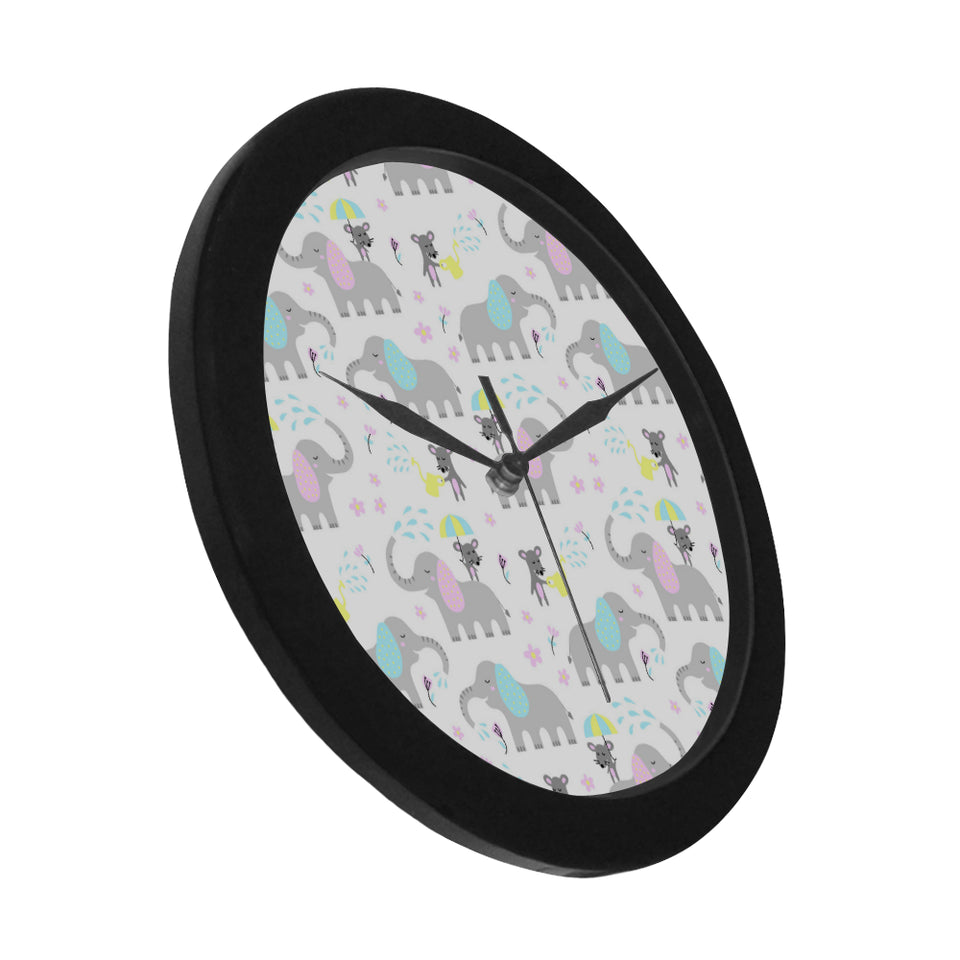 Cute elephant mouse pattern Elegant Black Wall Clock