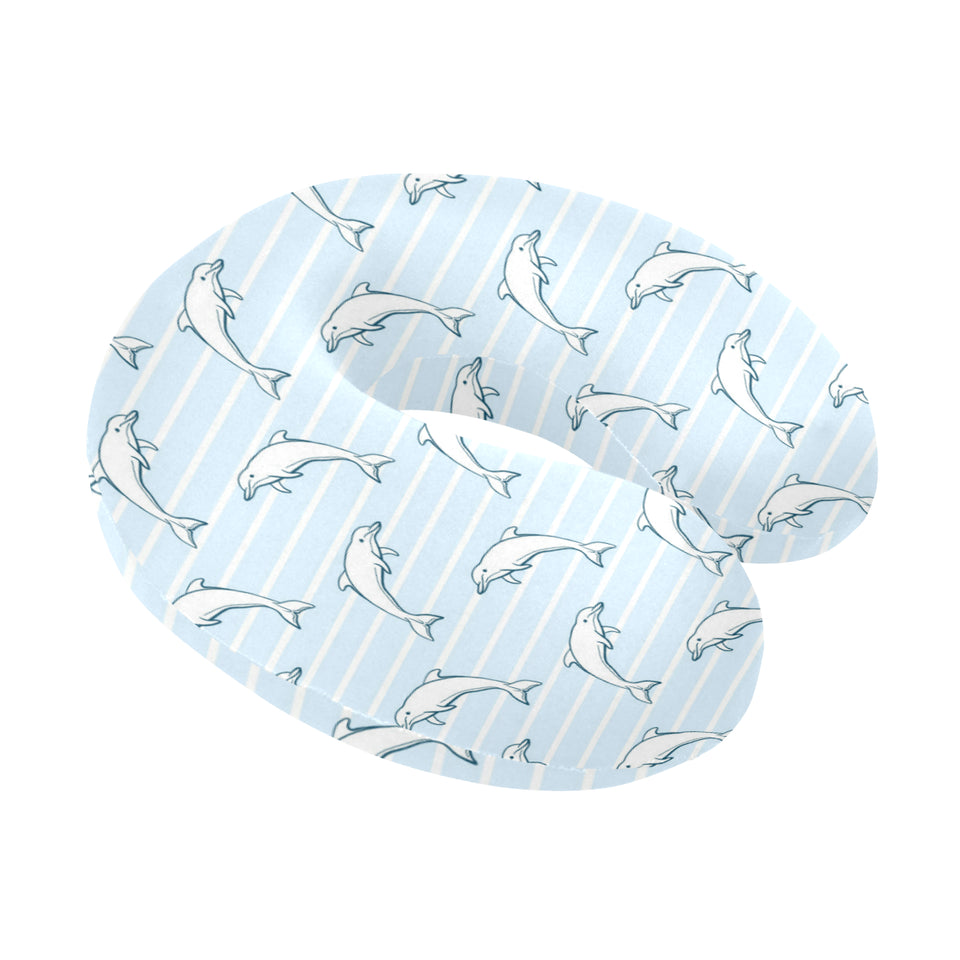Dolphin blue striped background U-Shaped Travel Neck Pillow