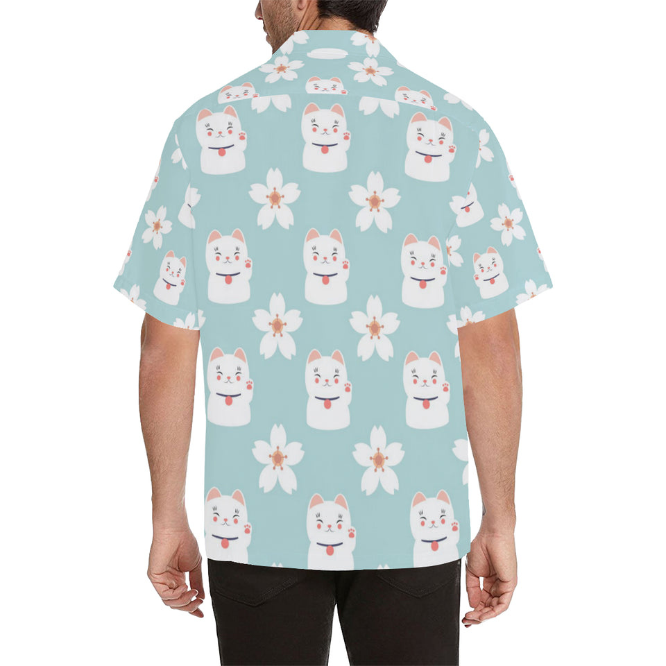 Maneki neko cat sakura Men's All Over Print Hawaiian Shirt