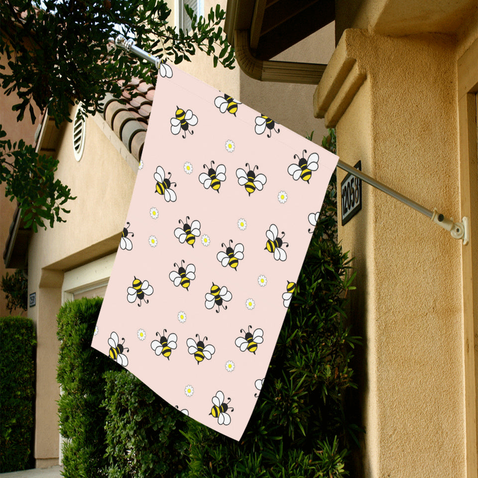 Cute bee flower pattern pink background House Flag Garden Flag