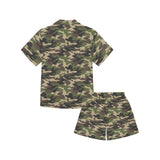 Dark Green camouflage pattern Kids' Boys' Girls' V-Neck Short Pajama Set