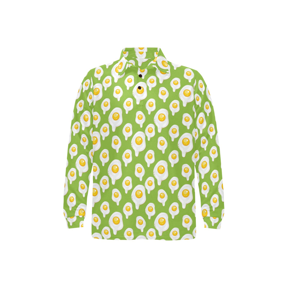 Fried Eggs Pattern Print Design 01 Men's Long Sleeve Polo Shirt