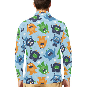 Alien Pattern Print Design 04 Men's Long Sleeve Polo Shirt