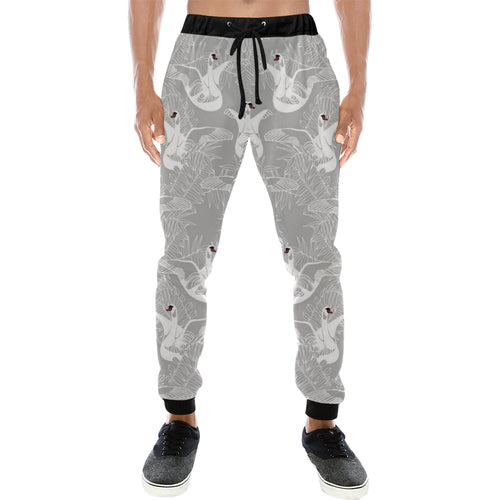 white swan gray background Unisex Casual Sweatpants