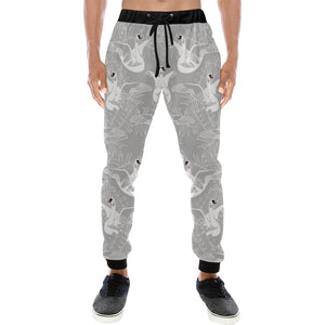 white swan gray background Unisex Casual Sweatpants