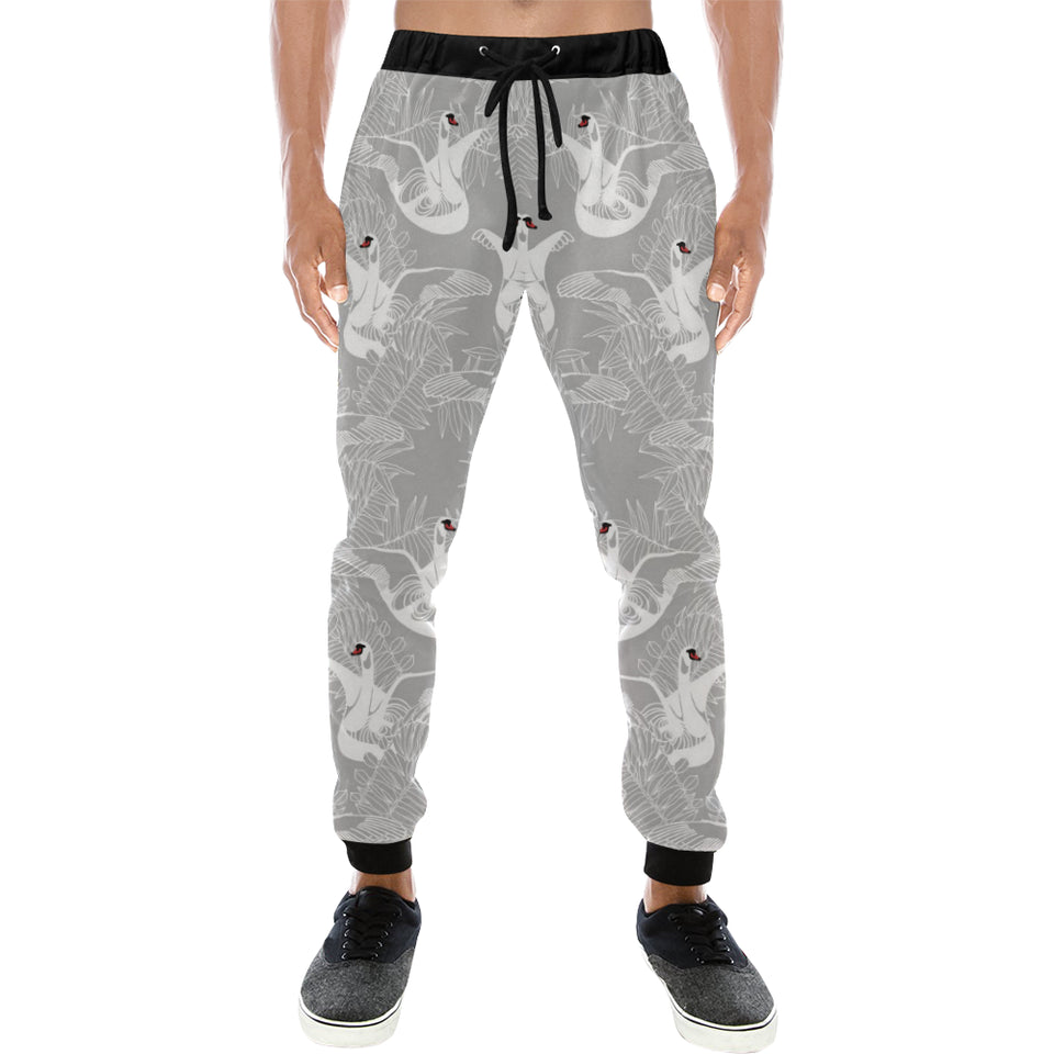 white swan gray background Unisex Casual Sweatpants