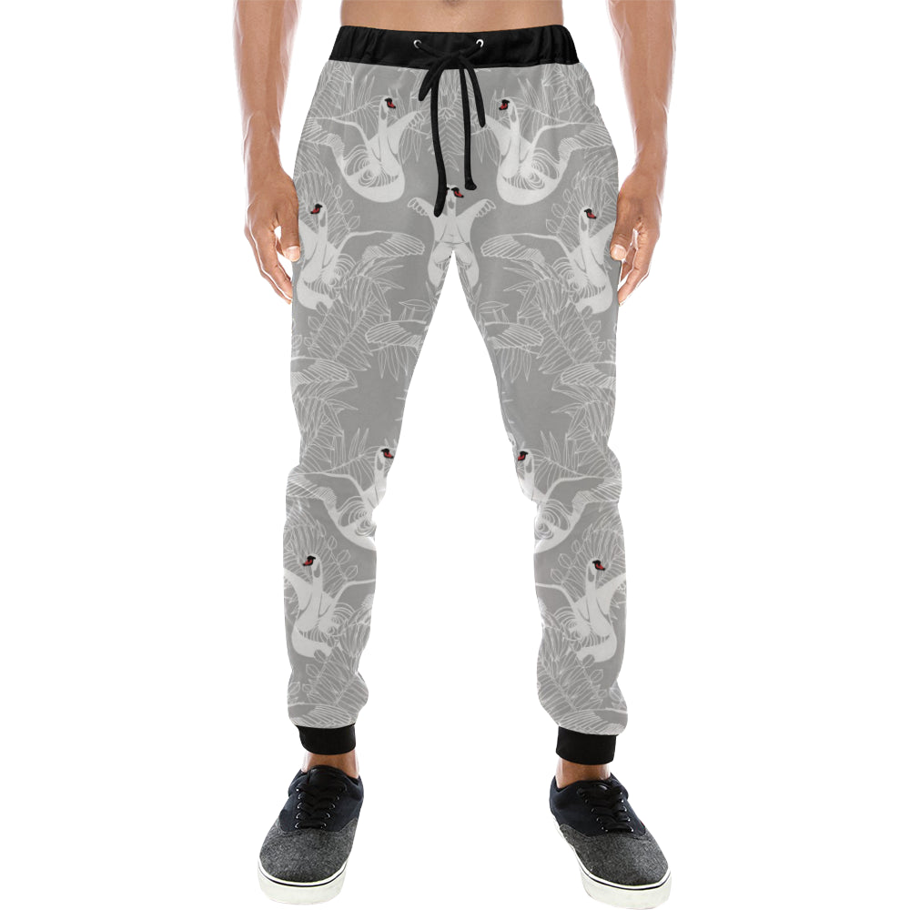 white swan gray background Unisex Casual Sweatpants