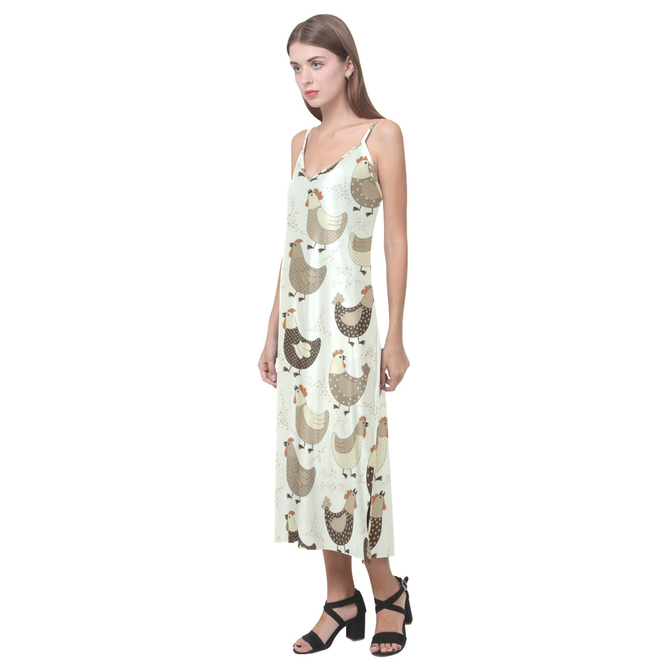 Cute rooster chicken cock V-Neck Open Fork Long Dress