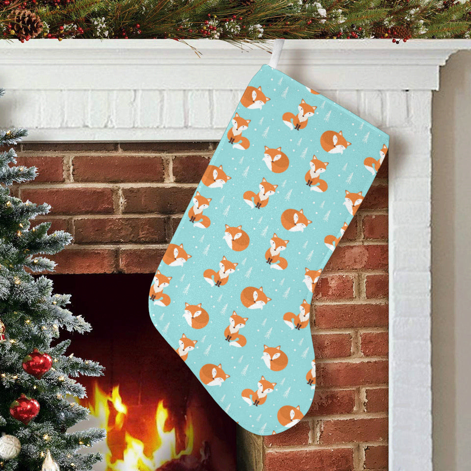 Fox pattern blue b ackground Christmas Stocking
