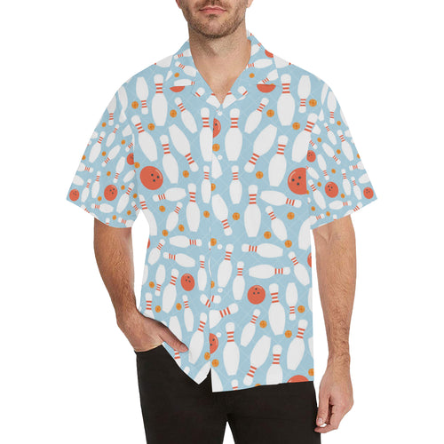 Bowling ball bowling pins blue blackground Men's All Over Print Hawaiian Shirt