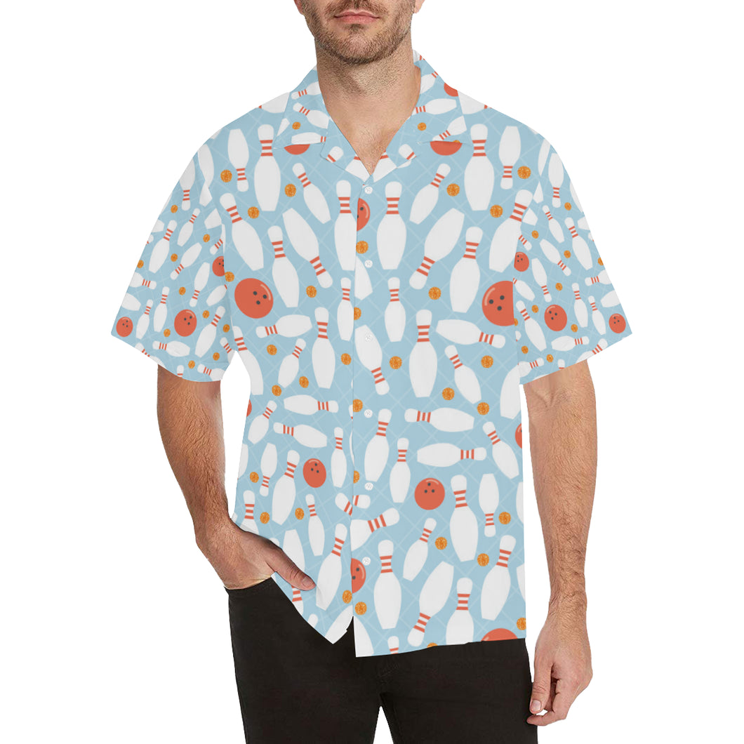 Bowling ball bowling pins blue blackground Men's All Over Print Hawaiian Shirt