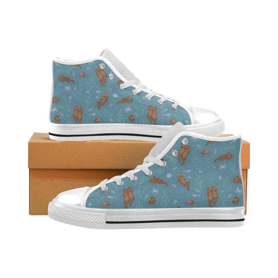 Sea otters pattern Men's High Top Canvas Shoes White