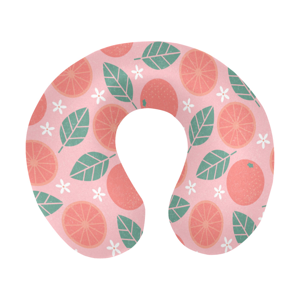 Grapefruit leaves flower pink background U-Shaped Travel Neck Pillow