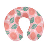 Grapefruit leaves flower pink background U-Shaped Travel Neck Pillow