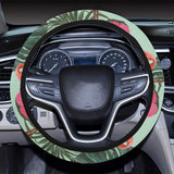 Beautiful flamingo tropical palm leaves hibiscus p Car Steering Wheel Cover