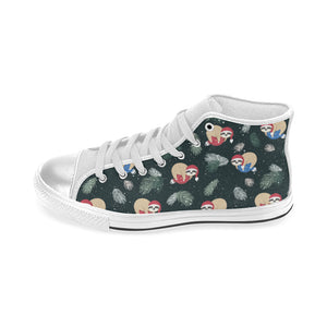 Cute sloths sleeping christmas ball santa hat patt Women's High Top Canvas Shoes White