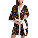 Halloween pattern Pumpkin background Women's Short Kimono Robe
