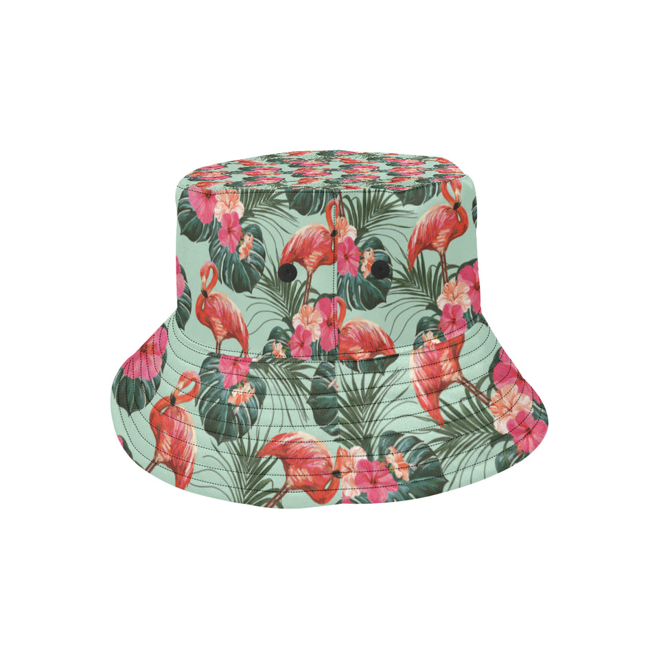 Beautiful flamingo tropical palm leaves hibiscus p Unisex Bucket Hat