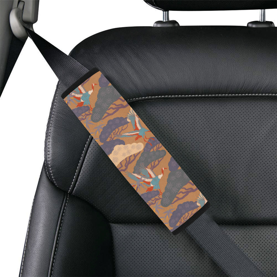 Bonsai bamboo stork japanese pattern brown theme Car Seat Belt Cover