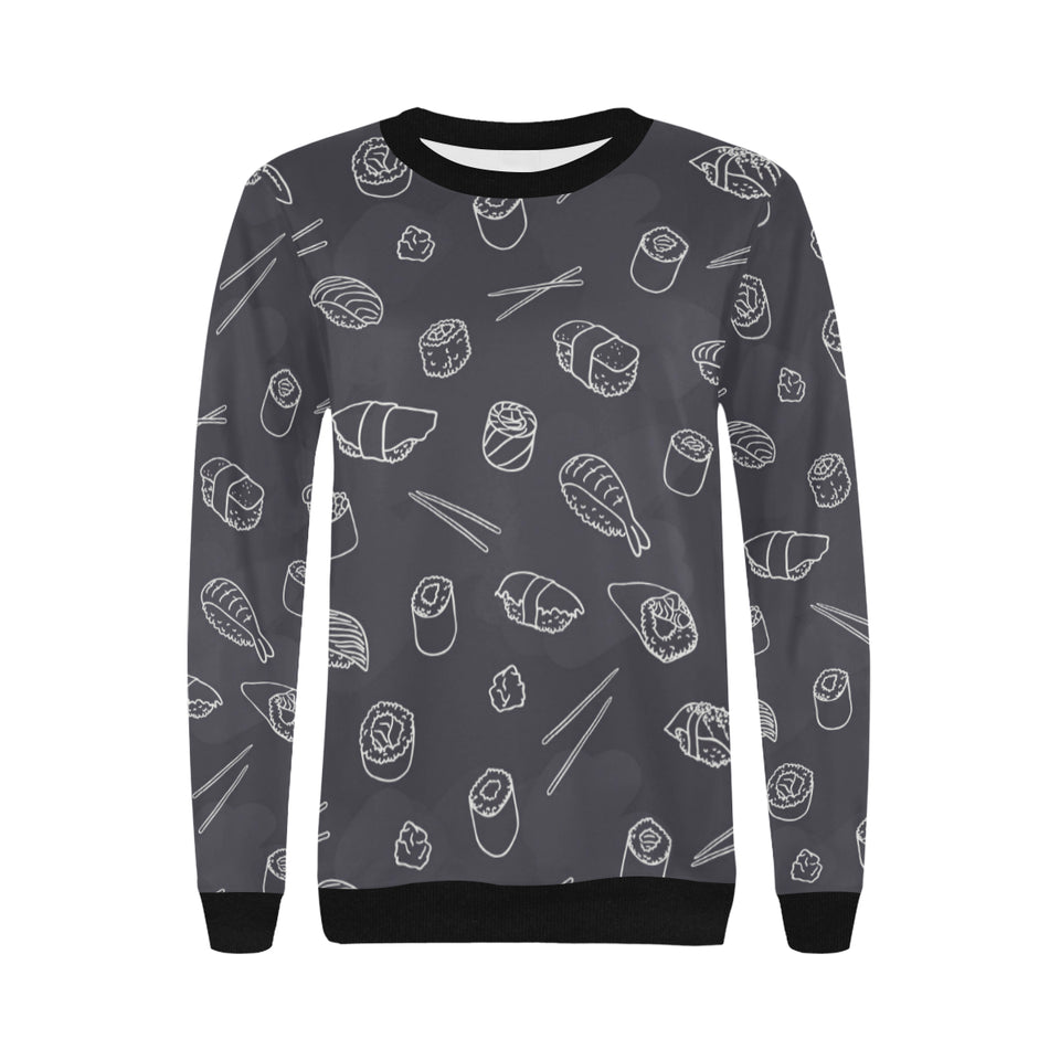 sushi pattern black background Women's Crew Neck Sweatshirt