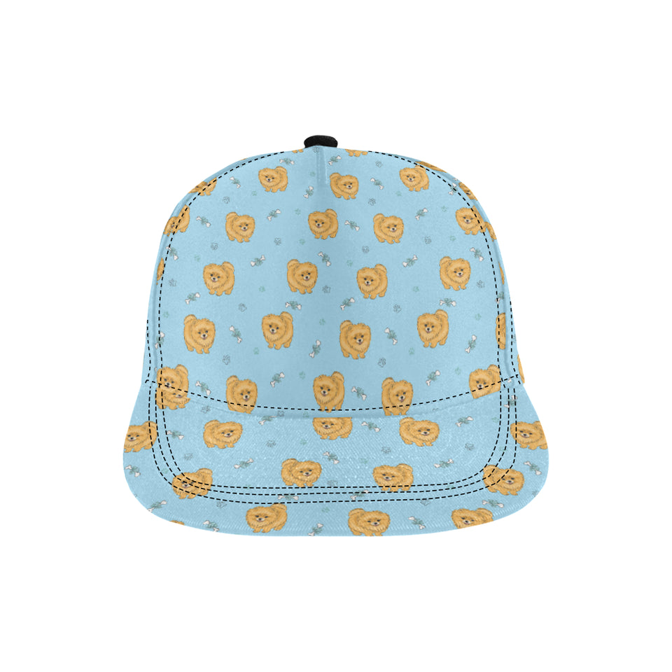 Brown cute pomeranian blue blackground All Over Print Snapback Cap