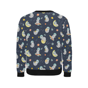 Cute sloth astronaut star planet rocket pattern Men's Crew Neck Sweatshirt