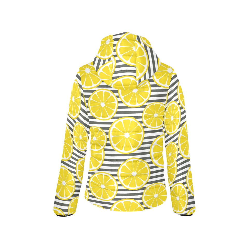 slice of lemon design pattern Women's Padded Hooded Jacket