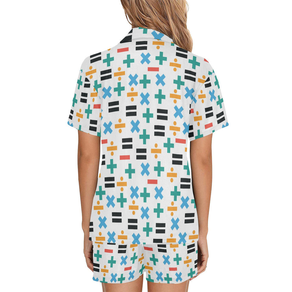 Math Pattern Print Design 05 Women's V-Neck Short Pajama Set