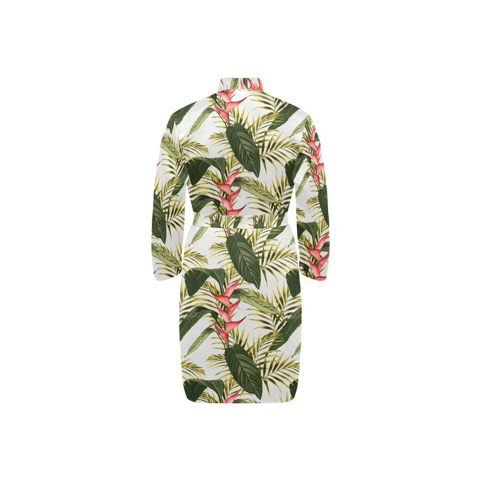 heliconia pattern Men's Long Sleeve Belted Night Robe